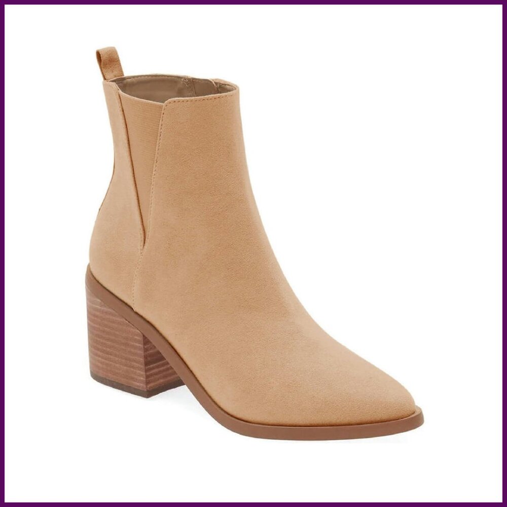 Pointed Toe Ankle Boots Chunky Heel Side Zipper Chelsea Booties